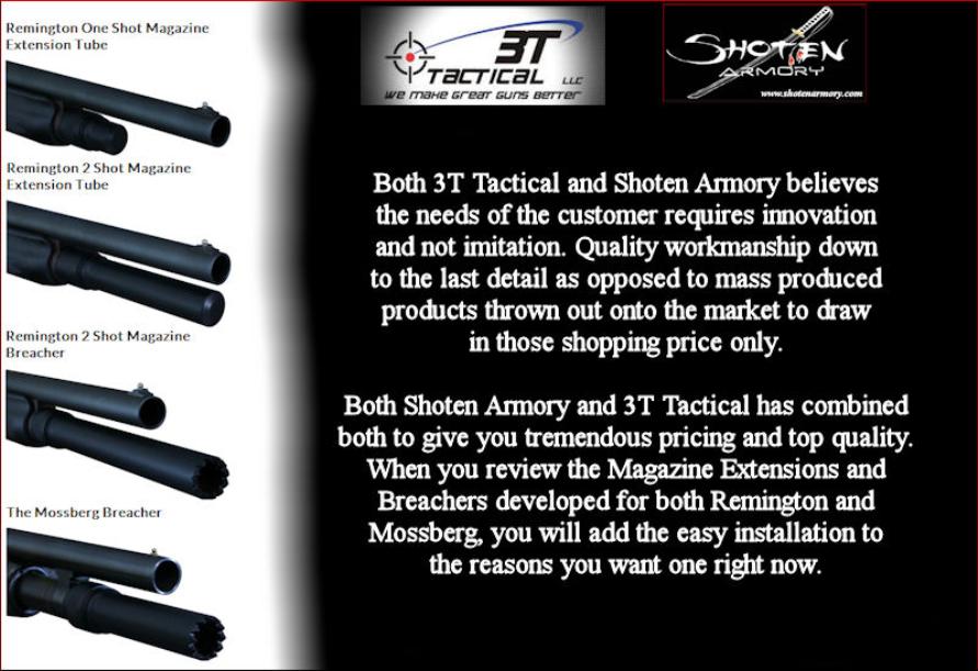 Shoten Armory - 3T Tactical Remington and Mossberg Shotgun Magazine Extensions and Breachers
